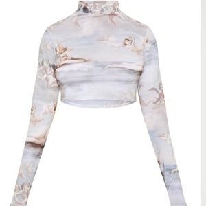 PLT grey High Neck Long Sleeve Crop top with tags